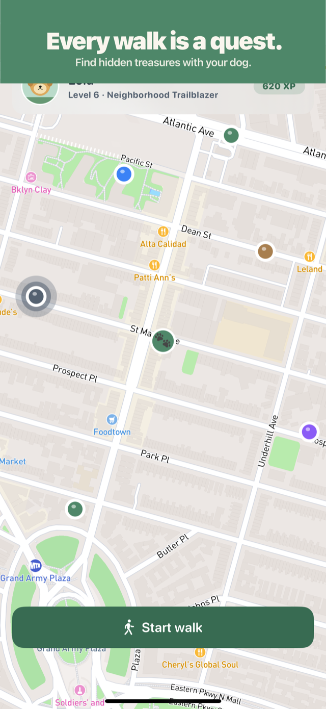 Pupnik home map showing collectibles to find on a walk