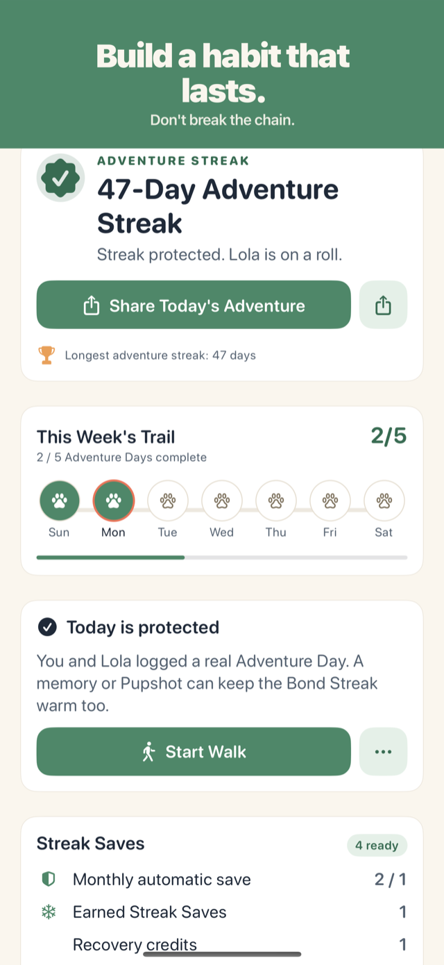 A multi-day walking streak in Pupnik
